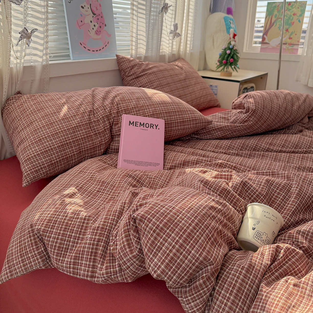 91家纺网 家纺一手货源 找家纺 柠萌家居 2026新款纯棉全棉A类色织水洗棉四件套（可定制尺寸） 苏格兰-红