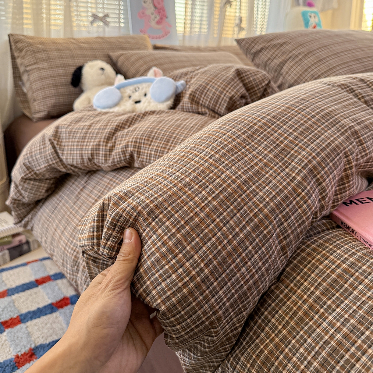 91家纺网 家纺一手货源 找家纺 柠萌家居 2026新款纯棉全棉A类色织水洗棉四件套（可定制尺寸） 苏格兰-咖