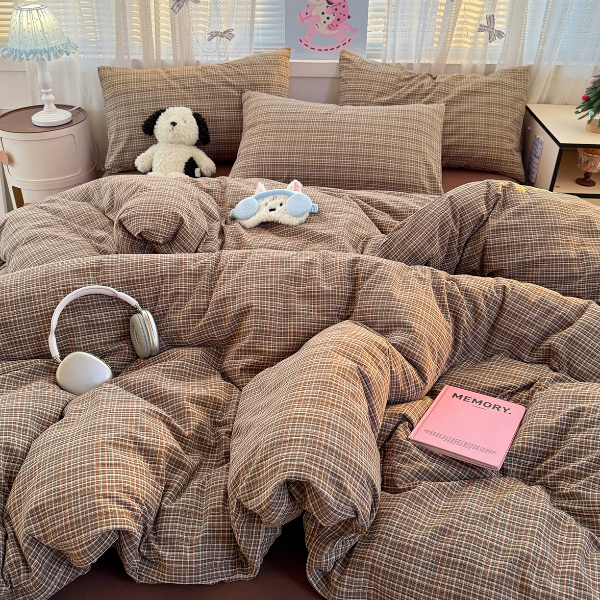 91家纺网 家纺一手货源 找家纺 柠萌家居 2026新款纯棉全棉A类色织水洗棉四件套（可定制尺寸） 苏格兰-咖