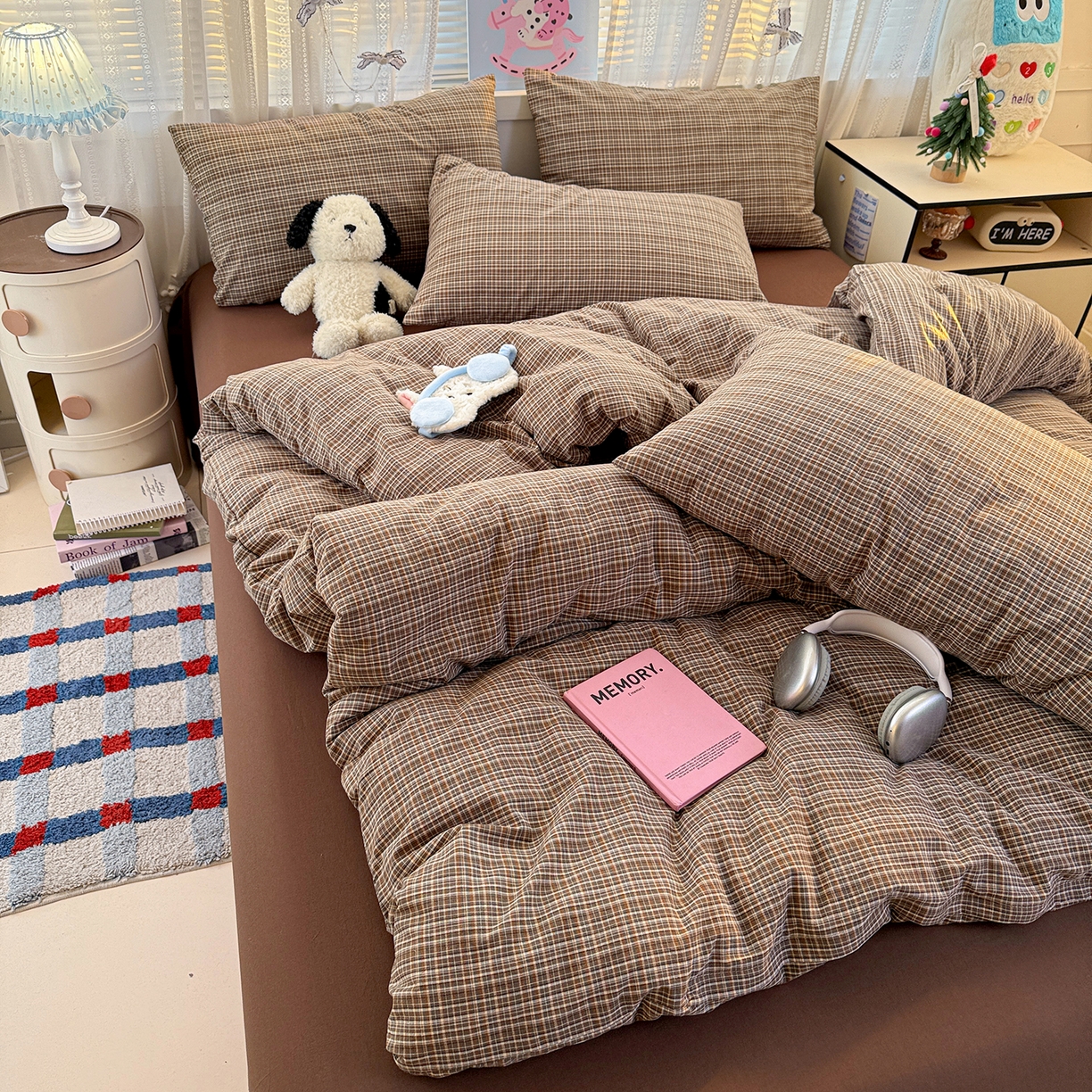 91家纺网 家纺一手货源 找家纺 柠萌家居 2026新款纯棉全棉A类色织水洗棉四件套（可定制尺寸） 苏格兰-咖