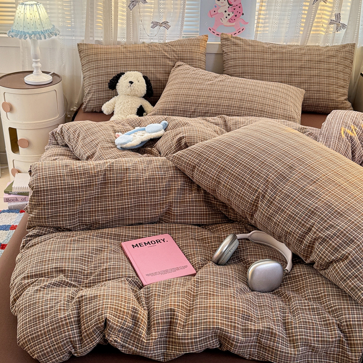 91家纺网 家纺一手货源 找家纺 柠萌家居 2026新款纯棉全棉A类色织水洗棉四件套（可定制尺寸） 苏格兰-咖