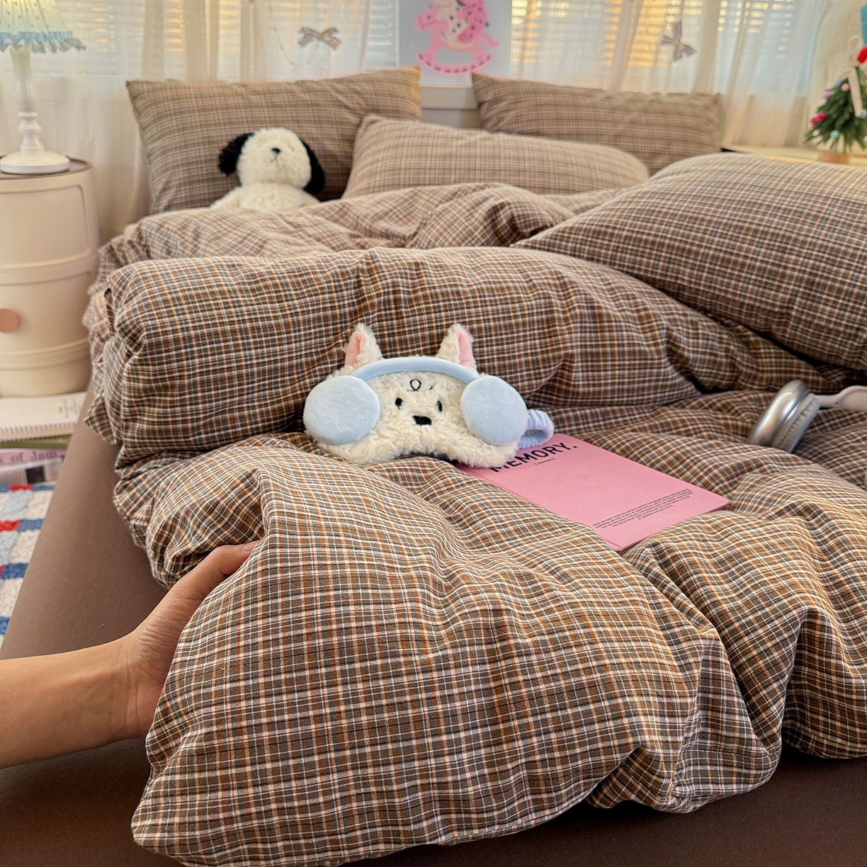 91家纺网 家纺一手货源 找家纺 柠萌家居 2026新款纯棉全棉A类色织水洗棉四件套（可定制尺寸） 苏格兰-咖