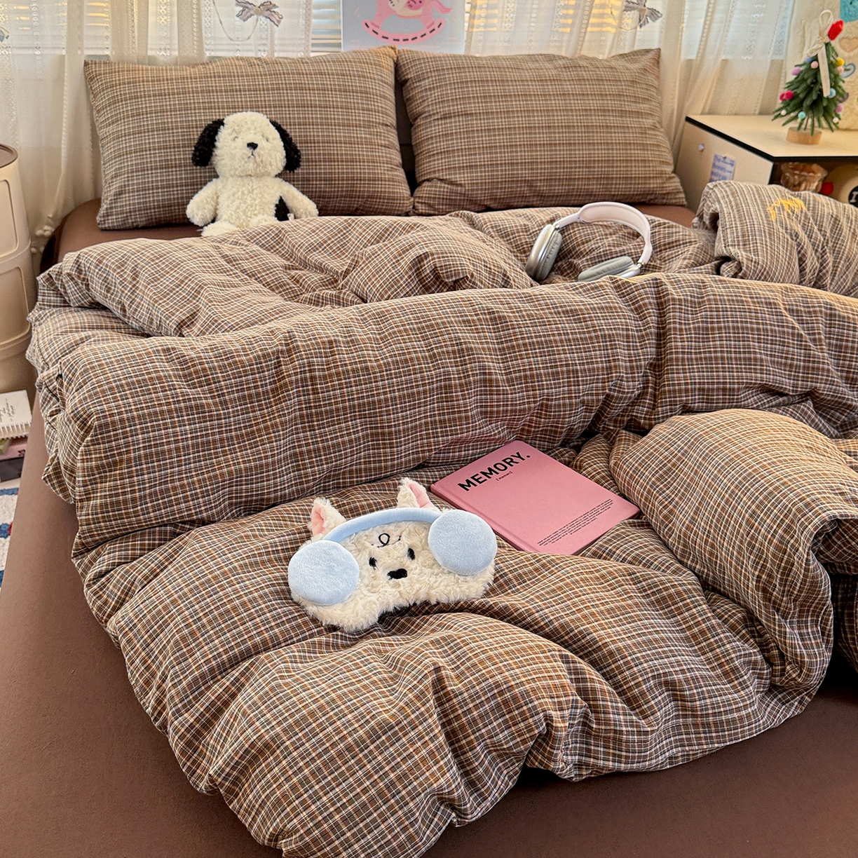 91家纺网 家纺一手货源 找家纺 柠萌家居 2026新款纯棉全棉A类色织水洗棉四件套（可定制尺寸） 苏格兰-咖