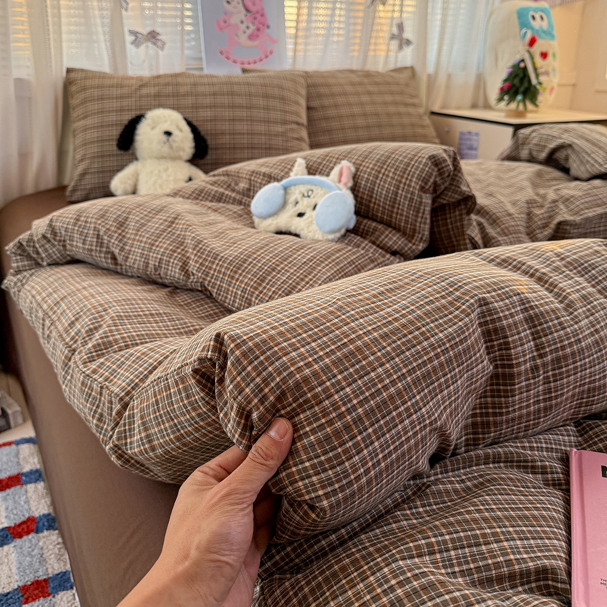 91家纺网 家纺一手货源 找家纺 柠萌家居 2026新款纯棉全棉A类色织水洗棉四件套（可定制尺寸） 苏格兰-咖