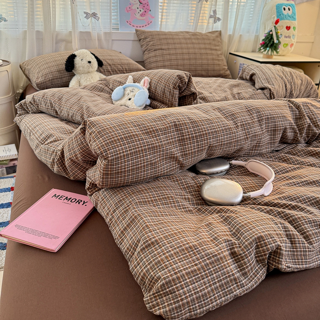 91家纺网 家纺一手货源 找家纺 柠萌家居 2026新款纯棉全棉A类色织水洗棉四件套（可定制尺寸） 苏格兰-咖