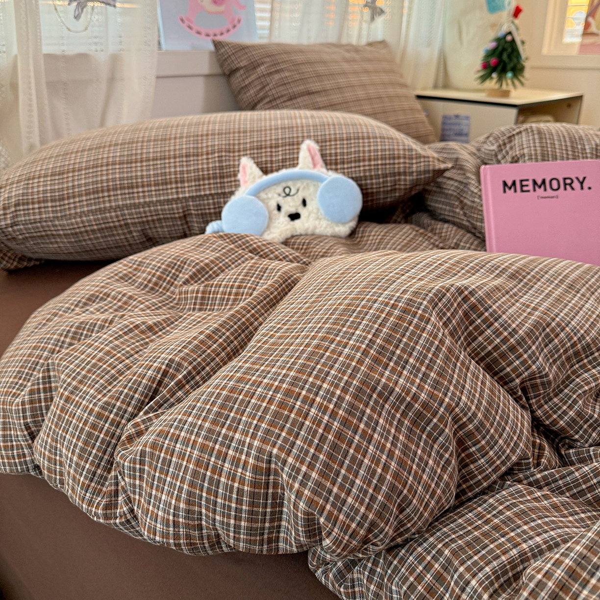 91家纺网 家纺一手货源 找家纺 柠萌家居 2026新款纯棉全棉A类色织水洗棉四件套（可定制尺寸） 苏格兰-咖