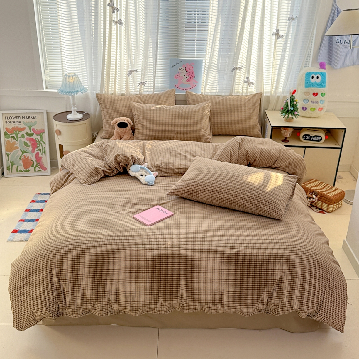 柠萌家居 2026新款纯棉全棉A类色织水洗棉四件套（可定制尺寸） 苏格兰-卡其