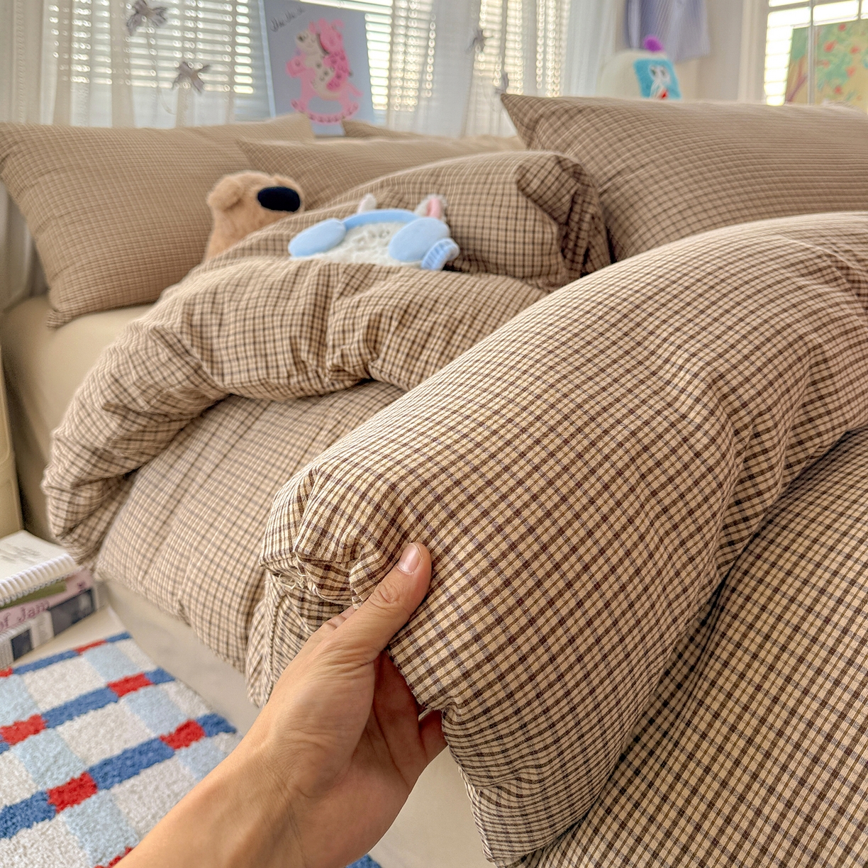 91家纺网 家纺一手货源 找家纺 柠萌家居 2026新款纯棉全棉A类色织水洗棉四件套（可定制尺寸） 苏格兰-卡其