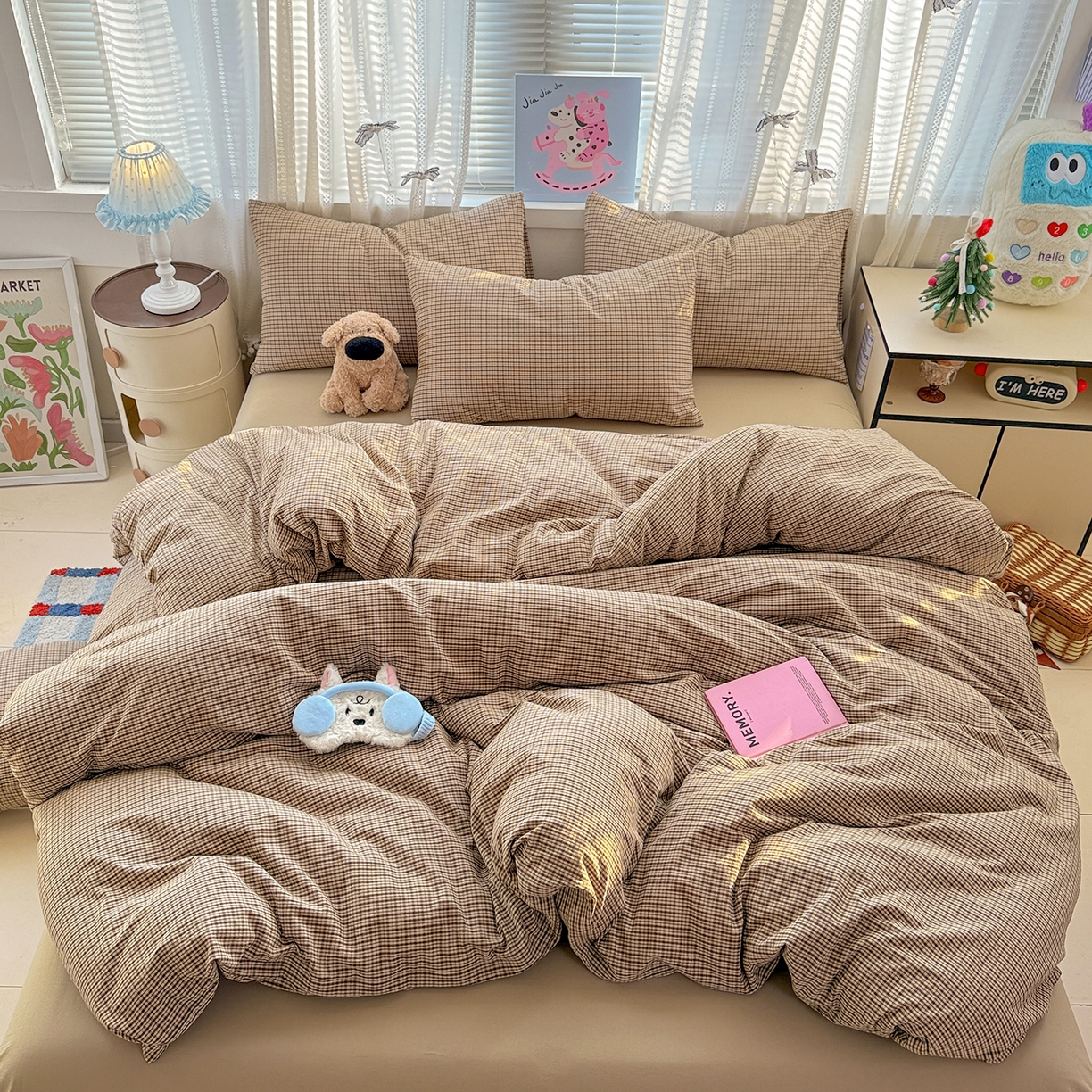 91家纺网 家纺一手货源 找家纺 柠萌家居 2026新款纯棉全棉A类色织水洗棉四件套（可定制尺寸） 苏格兰-卡其