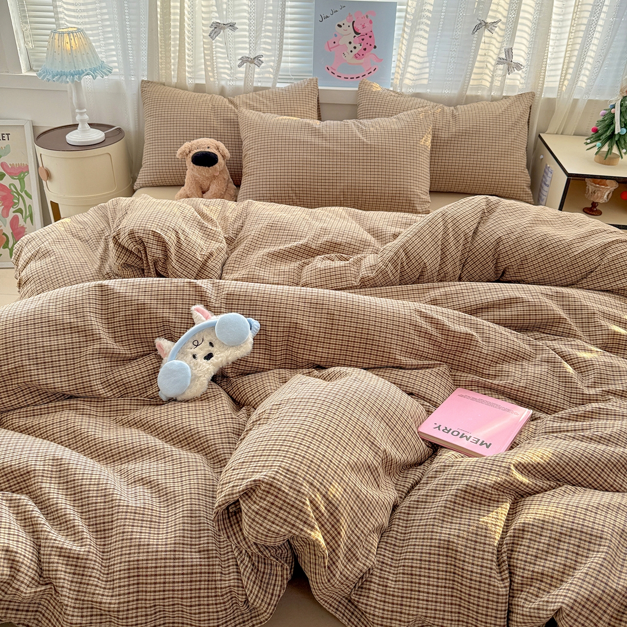91家纺网 家纺一手货源 找家纺 柠萌家居 2026新款纯棉全棉A类色织水洗棉四件套（可定制尺寸） 苏格兰-卡其