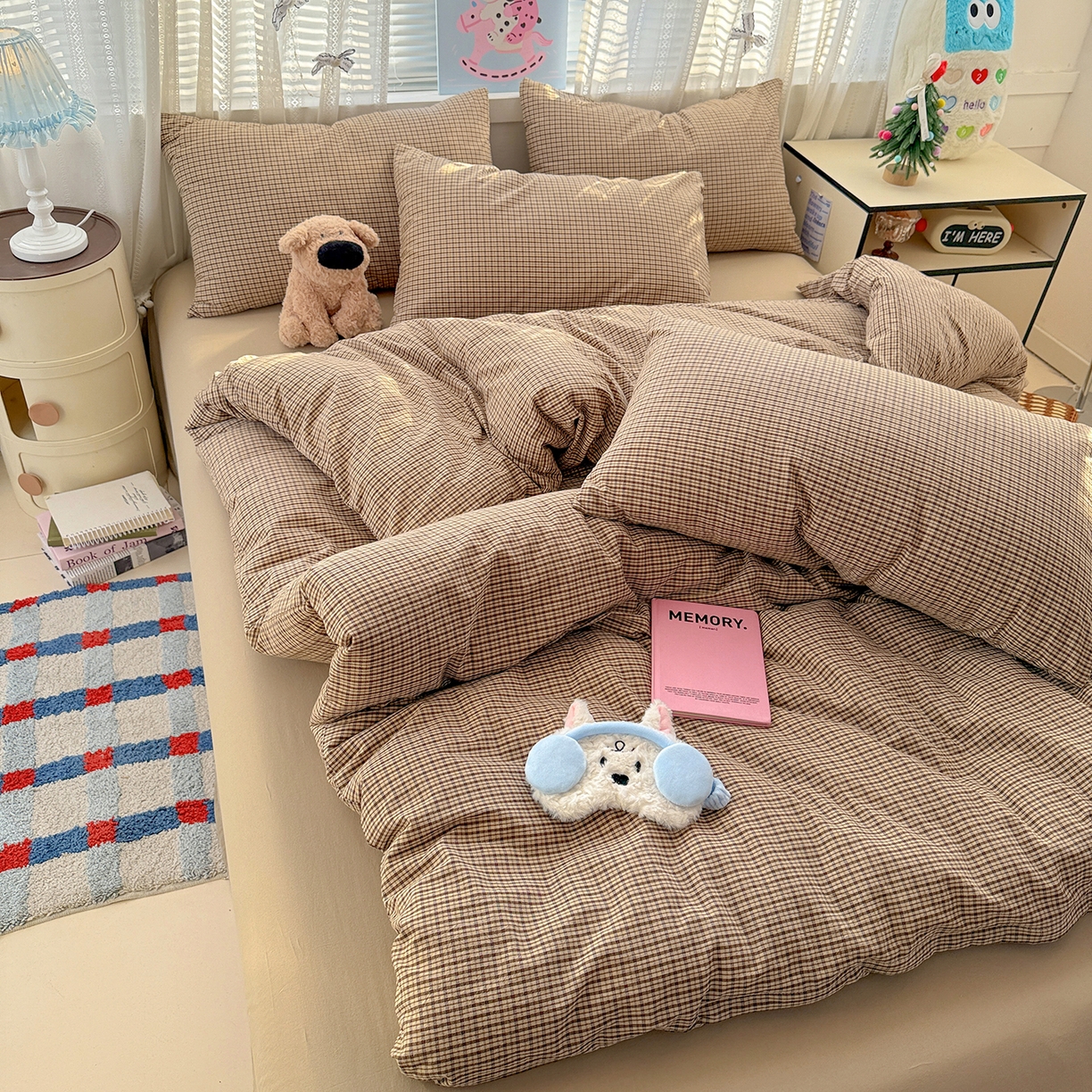 91家纺网 家纺一手货源 找家纺 柠萌家居 2026新款纯棉全棉A类色织水洗棉四件套（可定制尺寸） 苏格兰-卡其