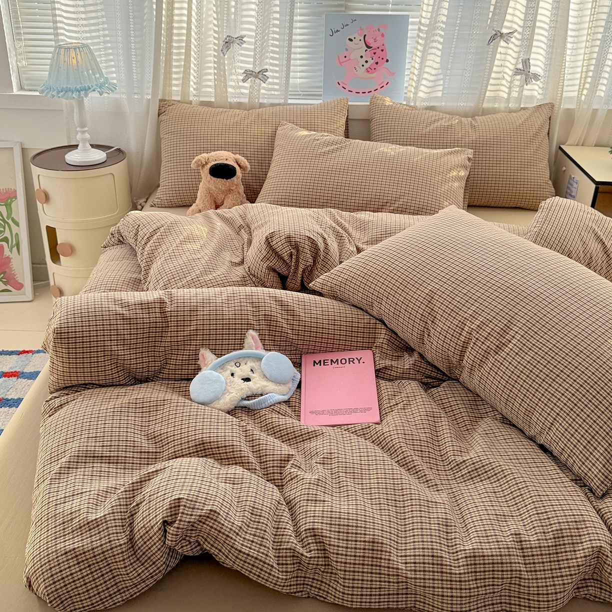 91家纺网 家纺一手货源 找家纺 柠萌家居 2026新款纯棉全棉A类色织水洗棉四件套（可定制尺寸） 苏格兰-卡其