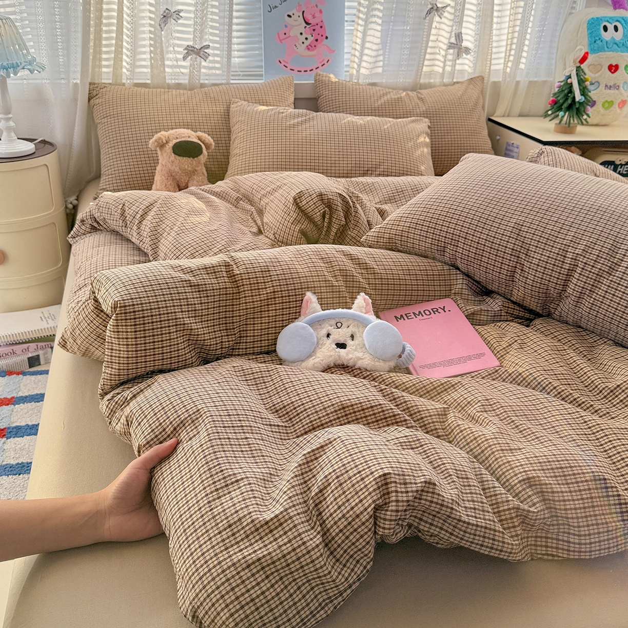91家纺网 家纺一手货源 找家纺 柠萌家居 2026新款纯棉全棉A类色织水洗棉四件套（可定制尺寸） 苏格兰-卡其