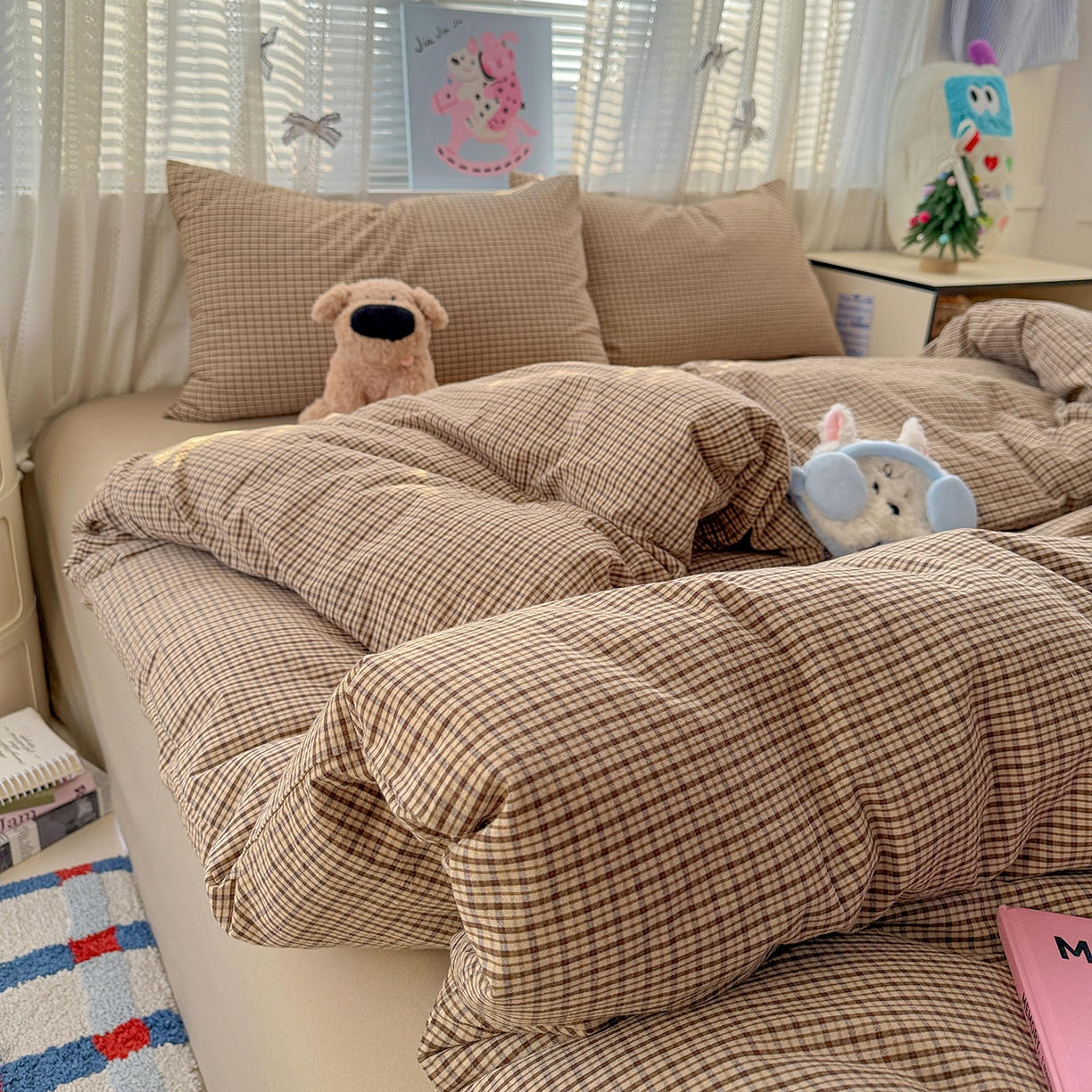 91家纺网 家纺一手货源 找家纺 柠萌家居 2026新款纯棉全棉A类色织水洗棉四件套（可定制尺寸） 苏格兰-卡其
