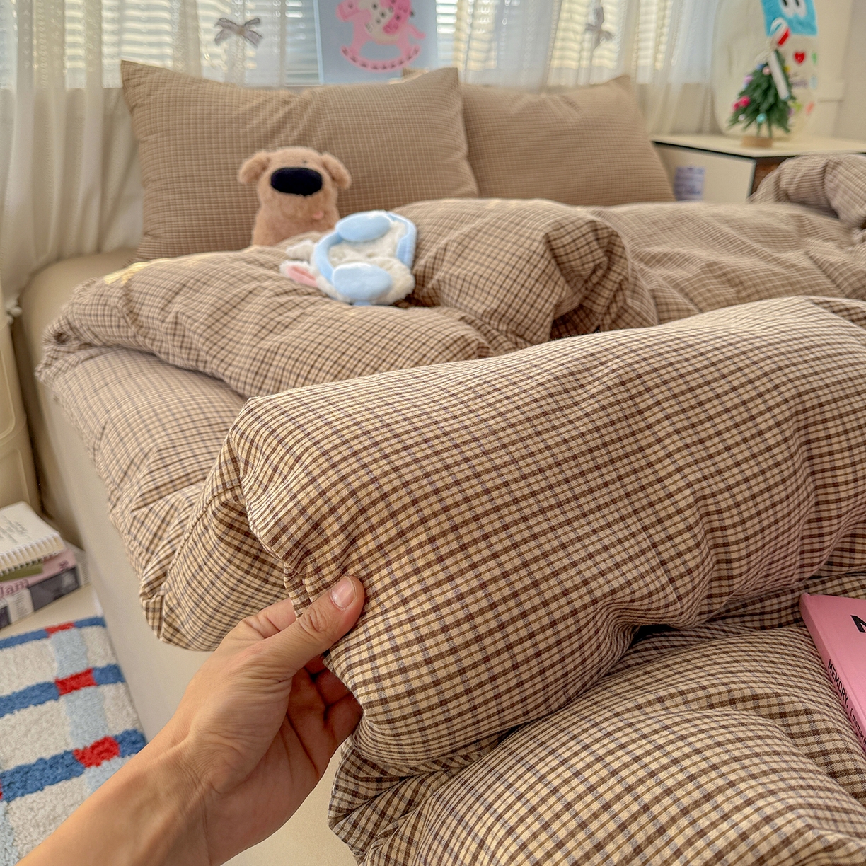 91家纺网 家纺一手货源 找家纺 柠萌家居 2026新款纯棉全棉A类色织水洗棉四件套（可定制尺寸） 苏格兰-卡其
