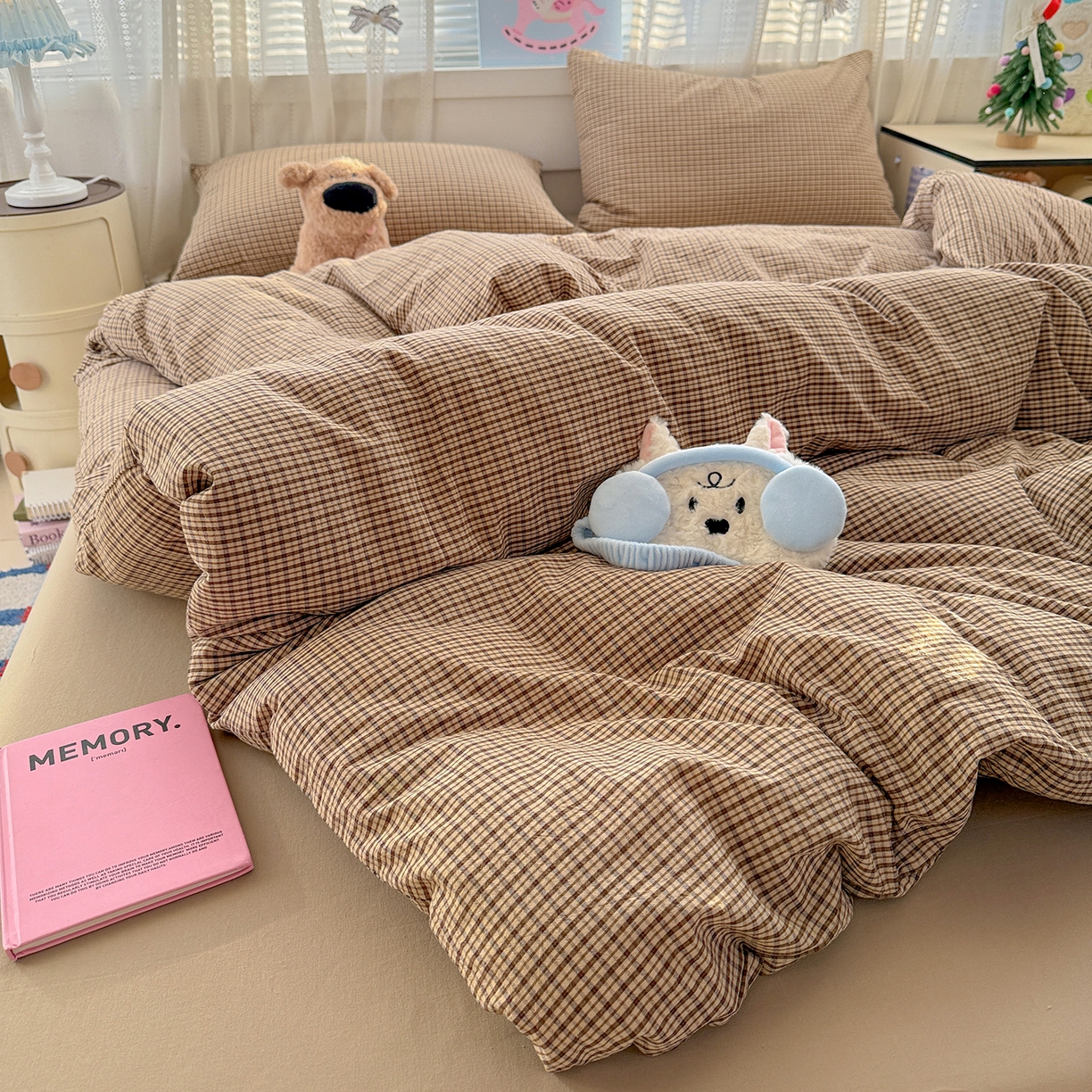 91家纺网 家纺一手货源 找家纺 柠萌家居 2026新款纯棉全棉A类色织水洗棉四件套（可定制尺寸） 苏格兰-卡其