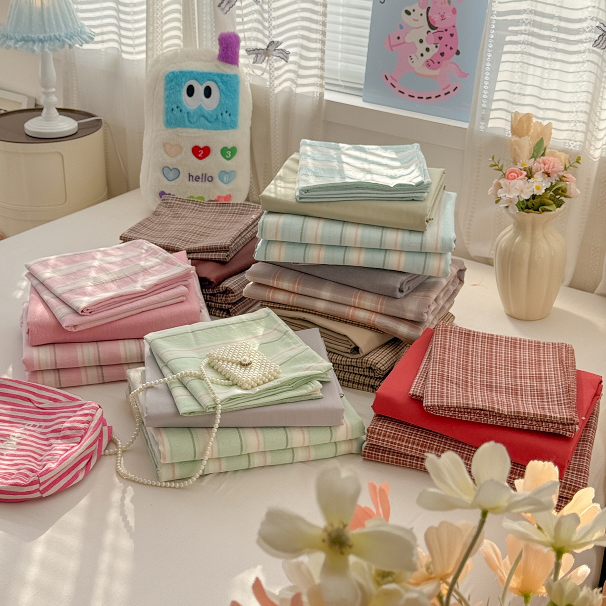 91家纺网 家纺一手货源 找家纺 柠萌家居 2026新款纯棉全棉A类色织水洗棉四件套（可定制尺寸） 组合