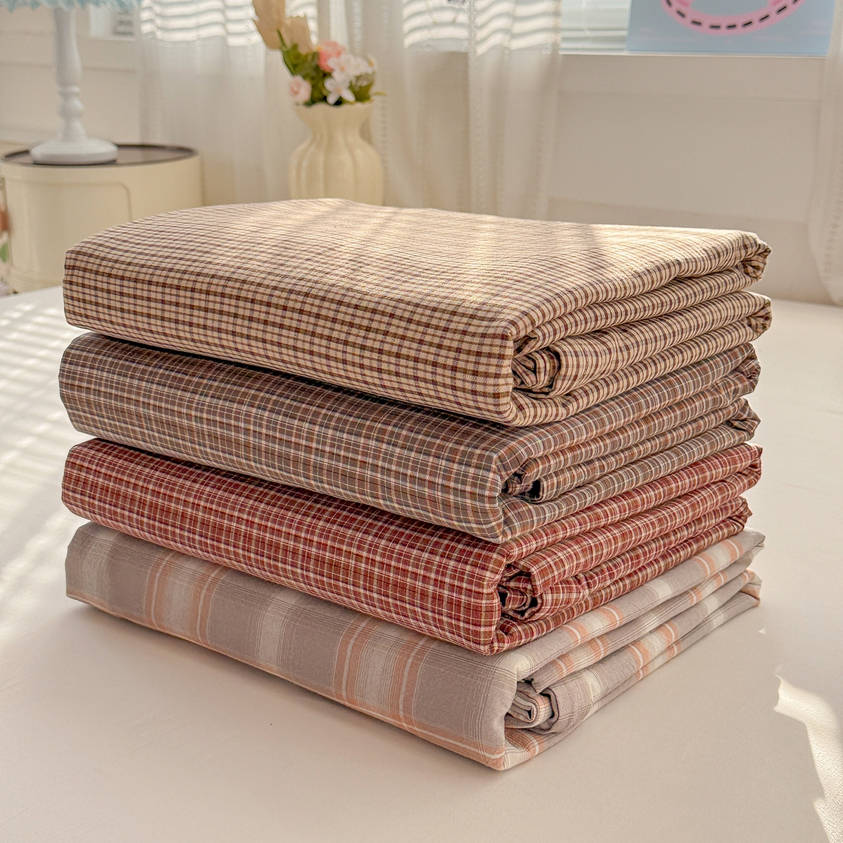 91家纺网 家纺一手货源 找家纺 柠萌家居 2026新款纯棉全棉A类色织水洗棉四件套（可定制尺寸） 组合