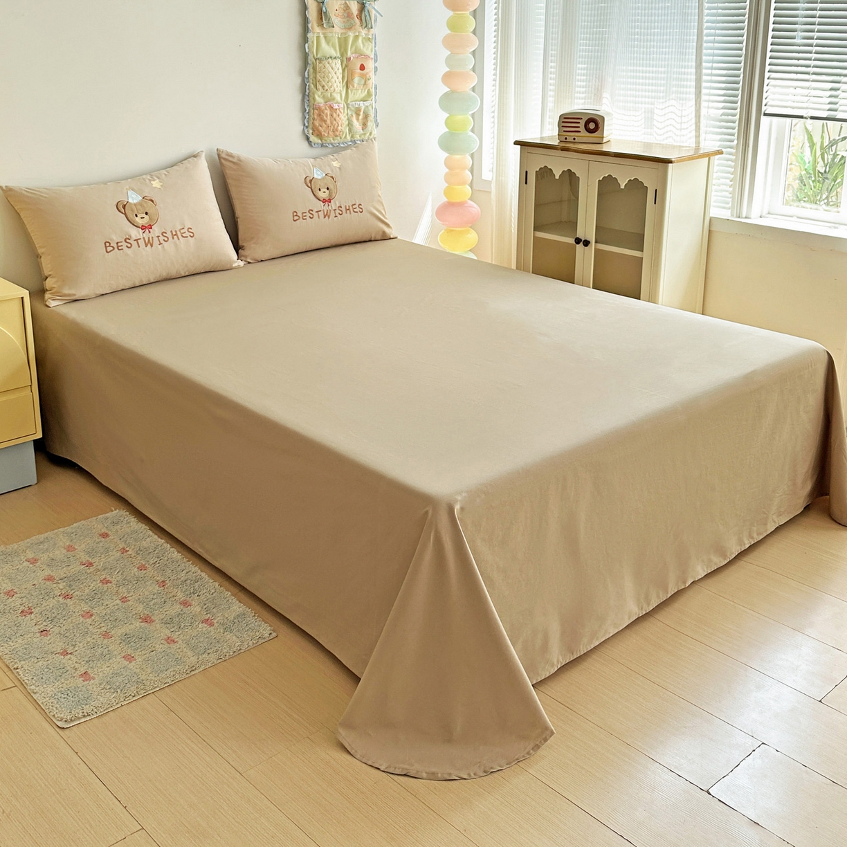 91家纺网 家纺一手货源 找家纺 暖意家纺 2026新款全棉A类60支水洗棉贴布绣三四件套 萌萌熊