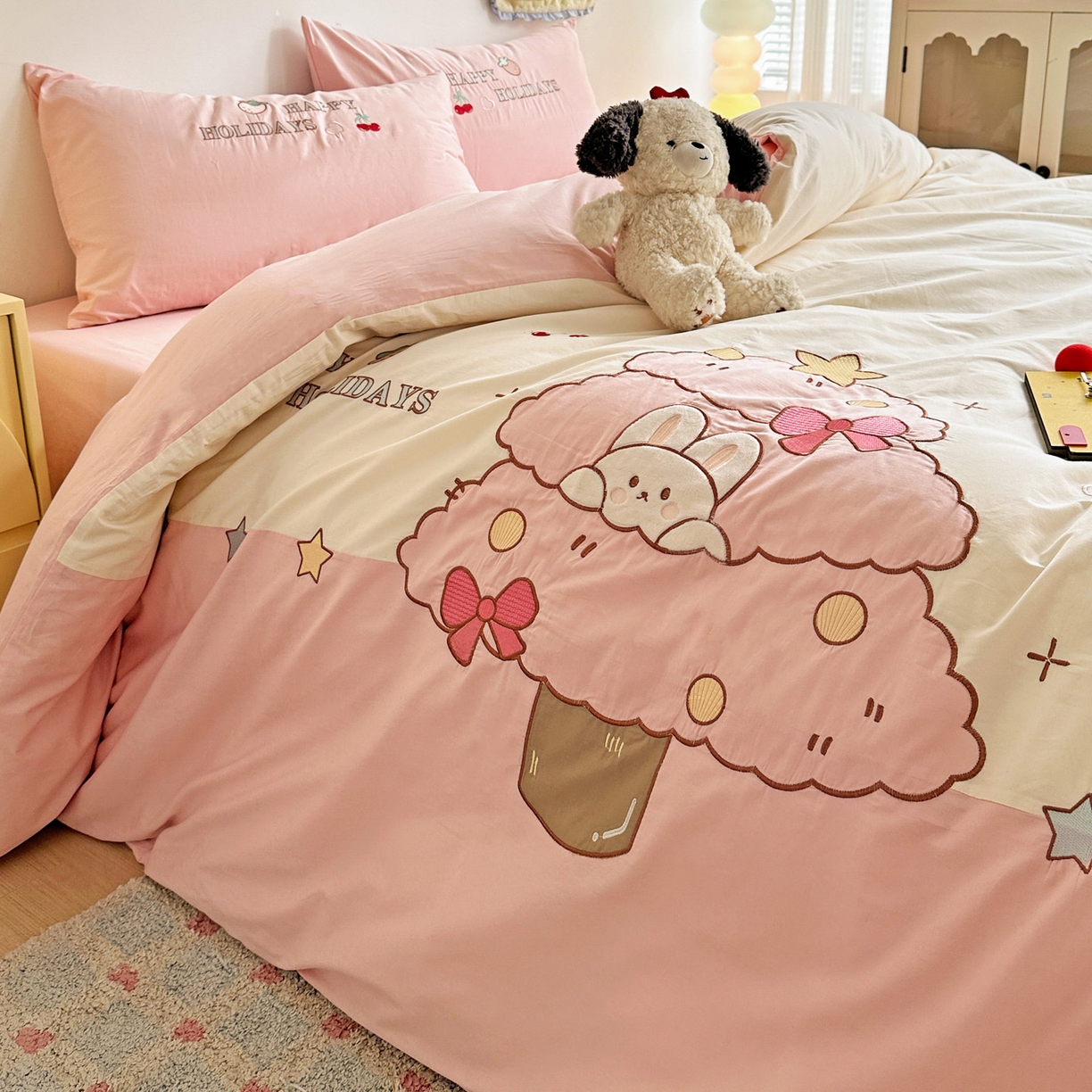 91家纺网 家纺一手货源 找家纺 （总）暖意家纺 2026新款全棉A类母婴级60支水洗棉贴布绣三四件套