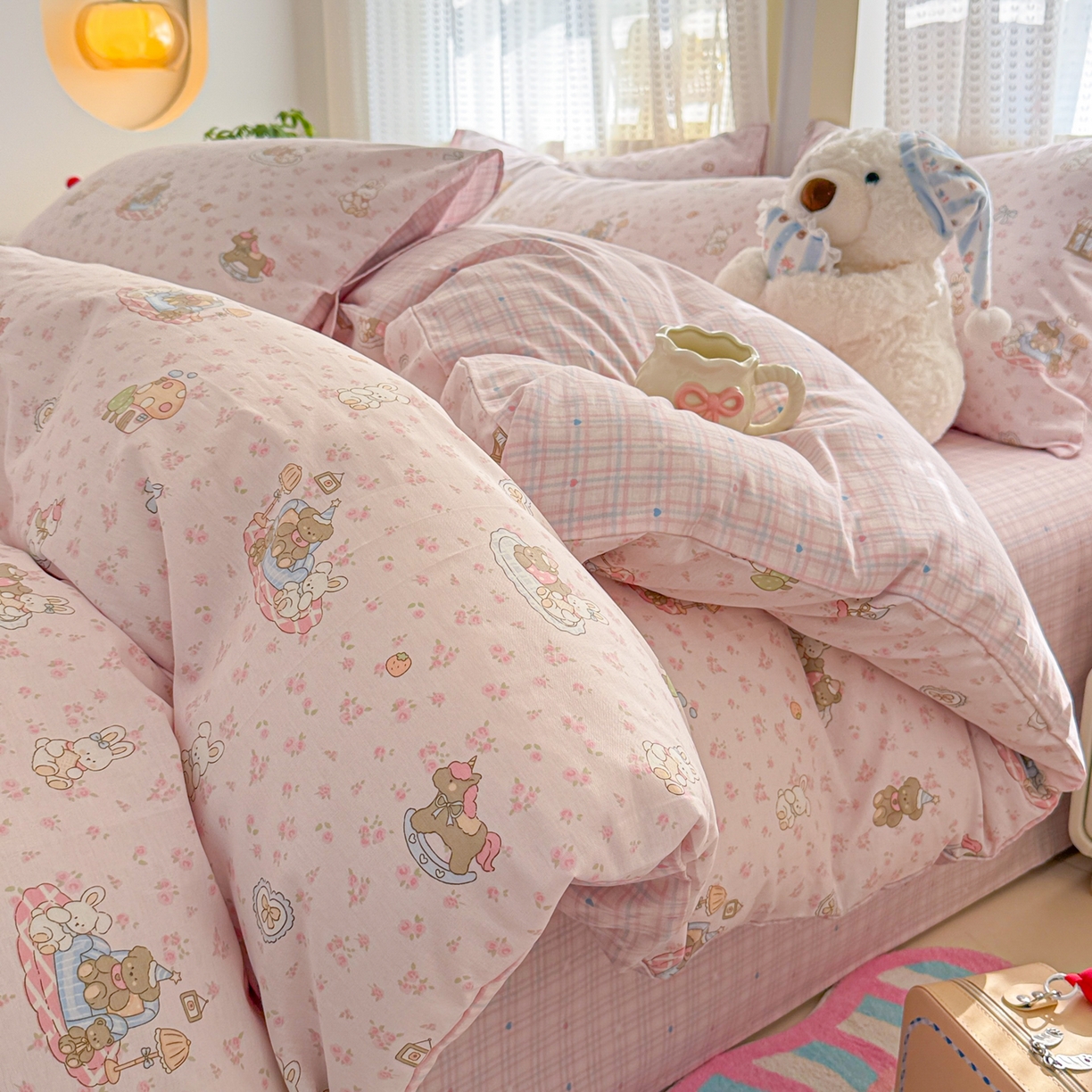 91家纺网 家纺一手货源 找家纺 （总）呗旺鹿 2026新款全棉40支12868田园卡通小清新系列四件套