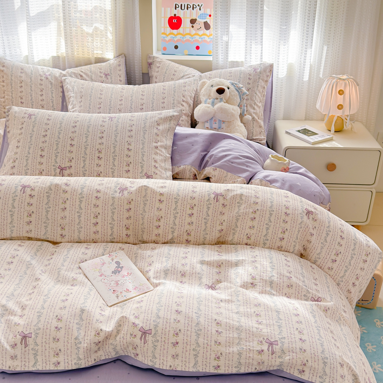 91家纺网 家纺一手货源 找家纺 呗旺鹿 2026新款全棉40支12868田园卡通小清新系列四件套 雅柔