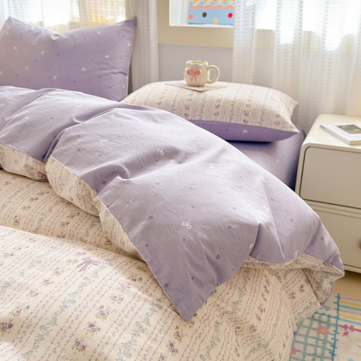 91家纺网 家纺一手货源 找家纺 呗旺鹿 2026新款全棉40支12868田园卡通小清新系列四件套 雅柔