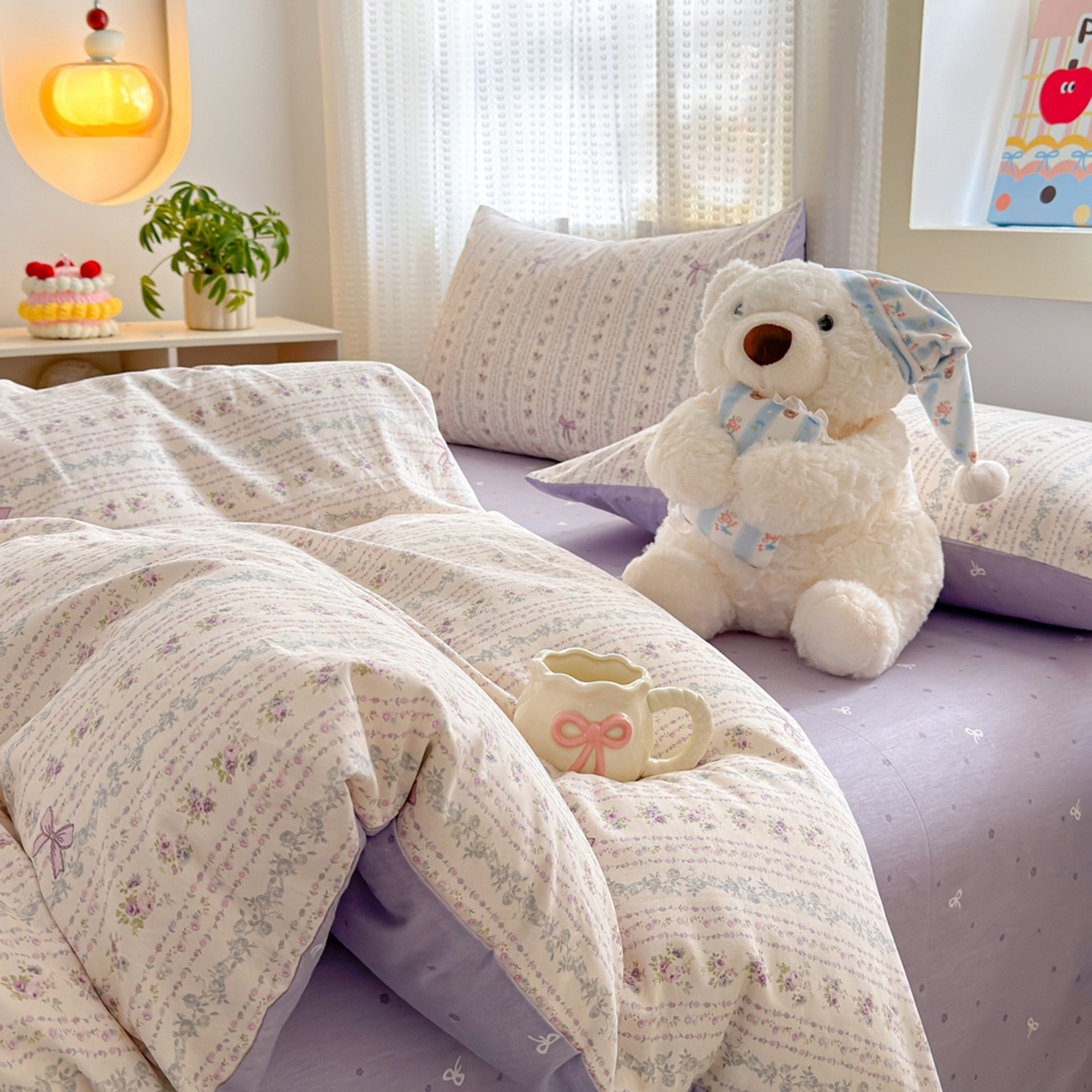 91家纺网 家纺一手货源 找家纺 呗旺鹿 2026新款全棉40支12868田园卡通小清新系列四件套 雅柔