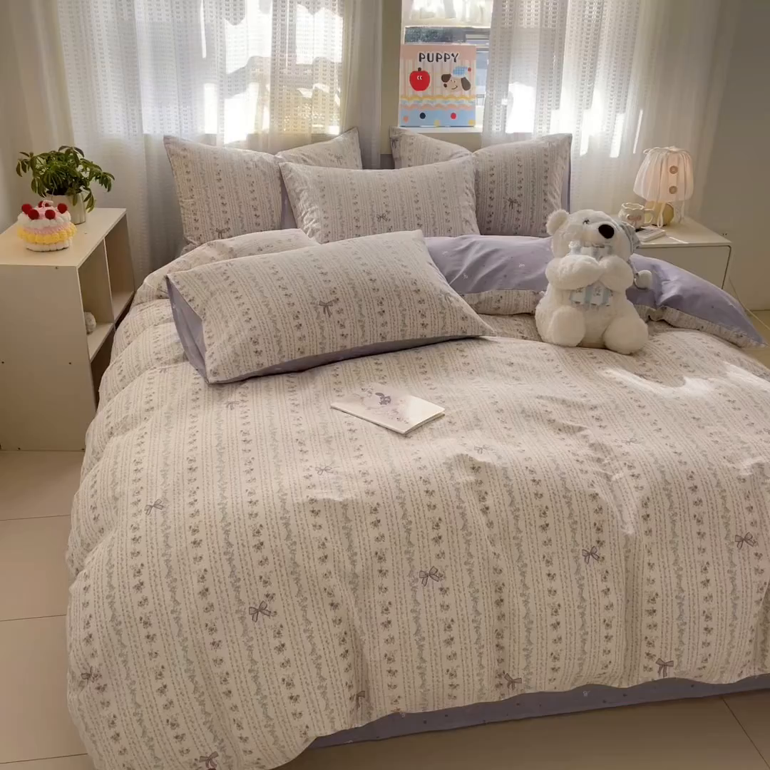 91家纺网 家纺一手货源 找家纺 呗旺鹿 2026新款全棉40支12868田园卡通小清新系列四件套 雅柔