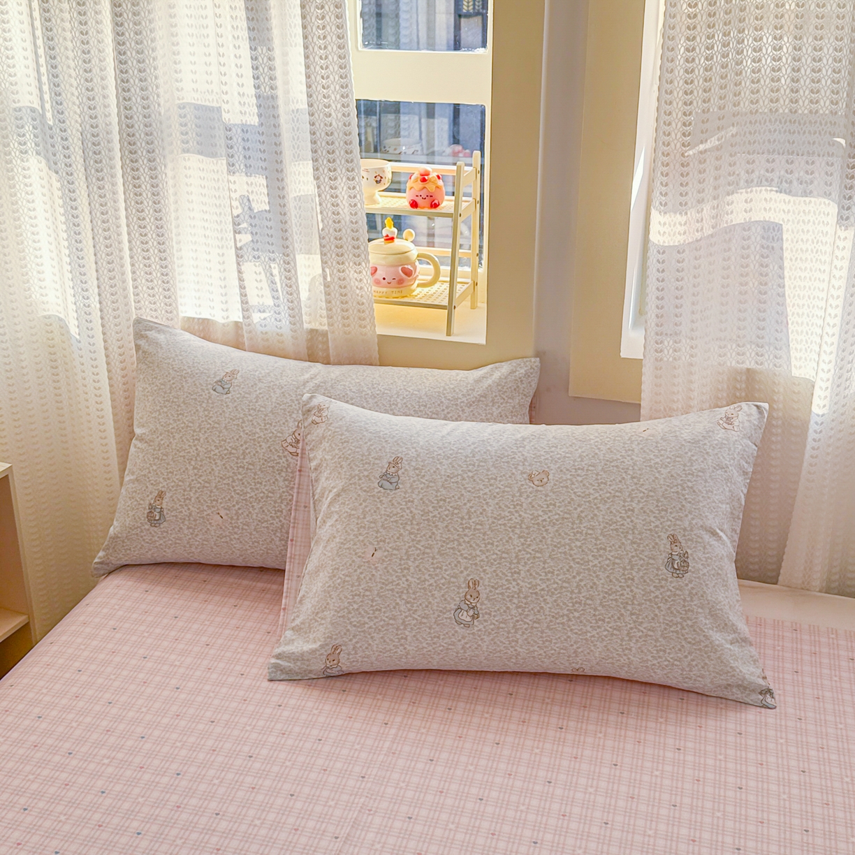 91家纺网 家纺一手货源 找家纺 呗旺鹿 2026新款全棉40支12868田园卡通小清新系列四件套 蓝叶兔