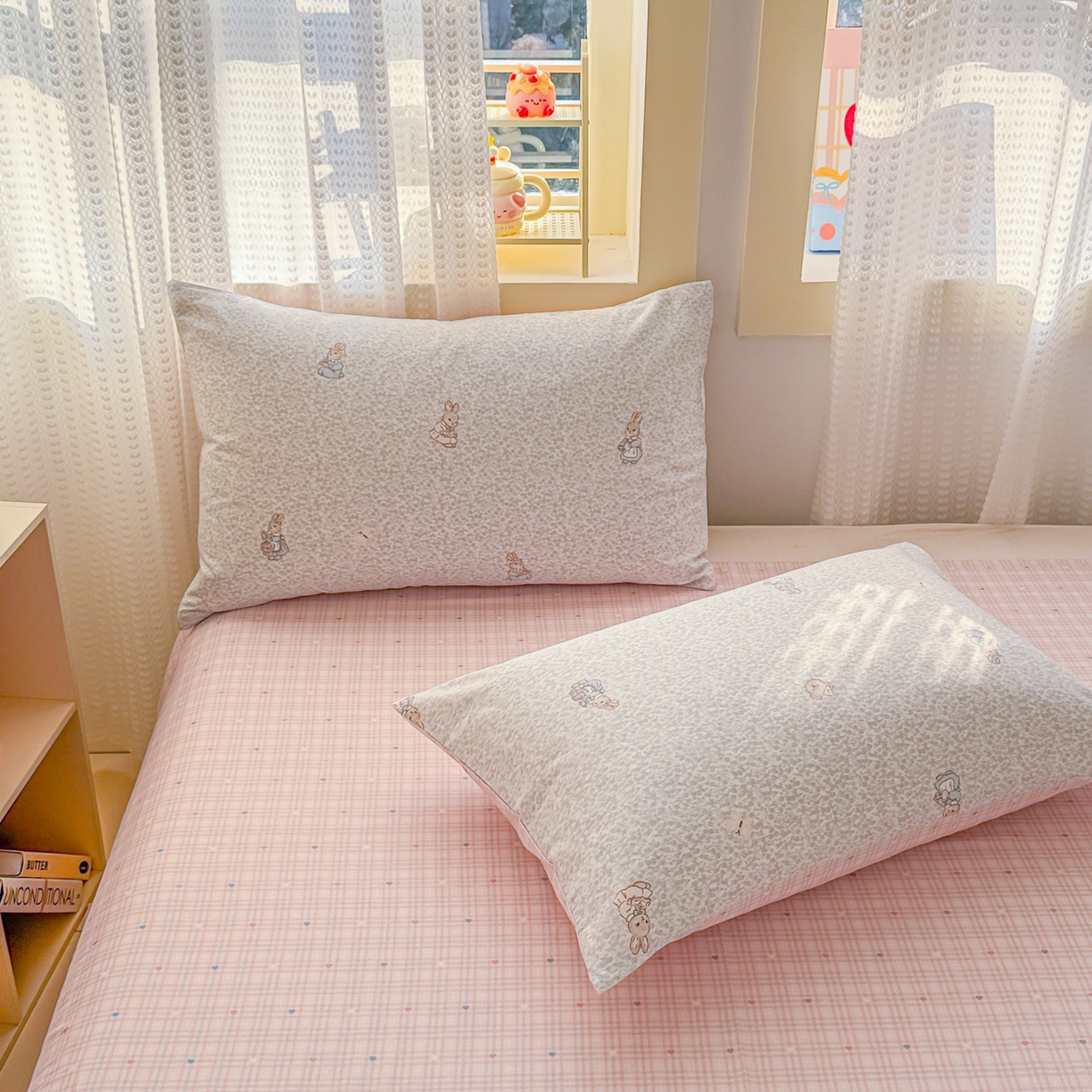 91家纺网 家纺一手货源 找家纺 呗旺鹿 2026新款全棉40支12868田园卡通小清新系列四件套 蓝叶兔