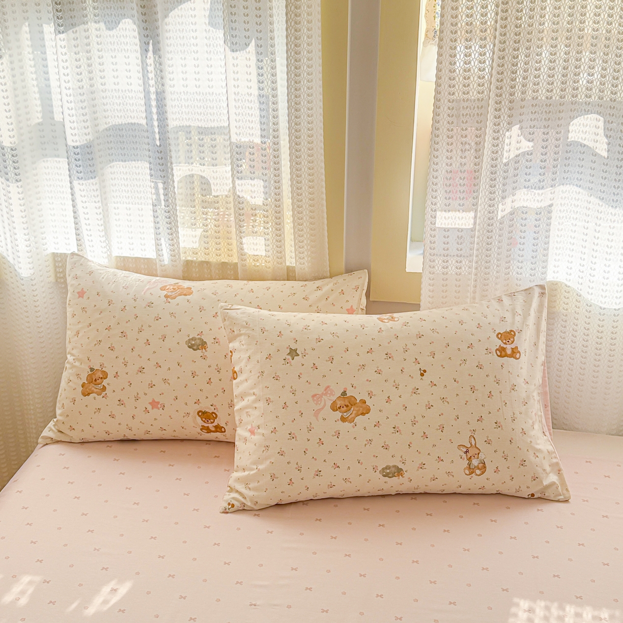 91家纺网 家纺一手货源 找家纺 呗旺鹿 2026新款全棉40支12868田园卡通小清新系列四件套 软糖萌宠