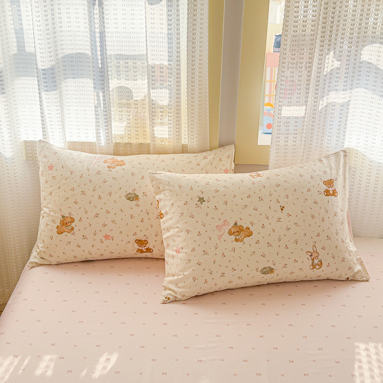 91家纺网 家纺一手货源 找家纺 呗旺鹿 2026新款全棉40支12868田园卡通小清新系列四件套 软糖萌宠