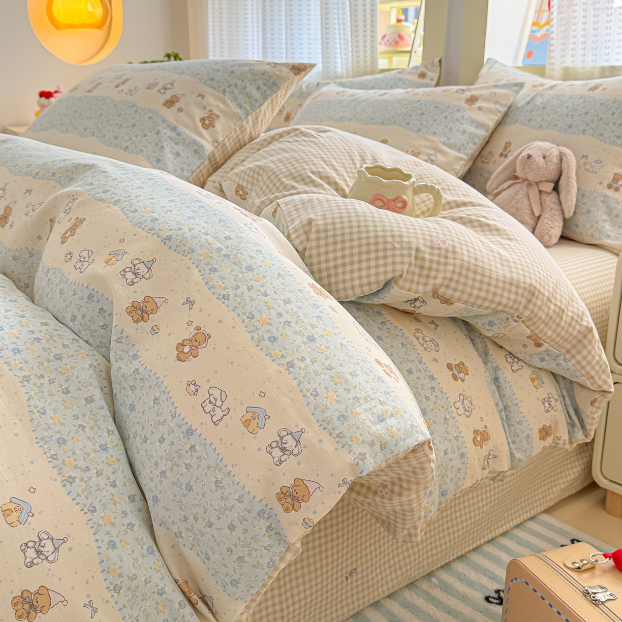 呗旺鹿 2026新款全棉40支12868田园卡通小清新系列四件套 三小只