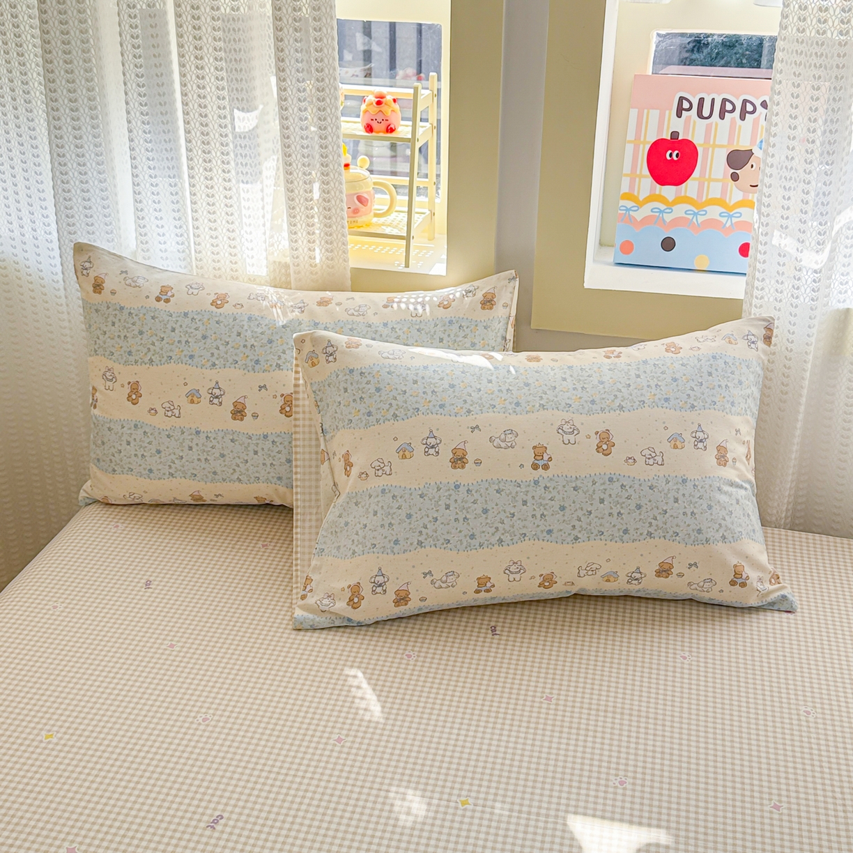 91家纺网 家纺一手货源 找家纺 呗旺鹿 2026新款全棉40支12868田园卡通小清新系列四件套 三小只