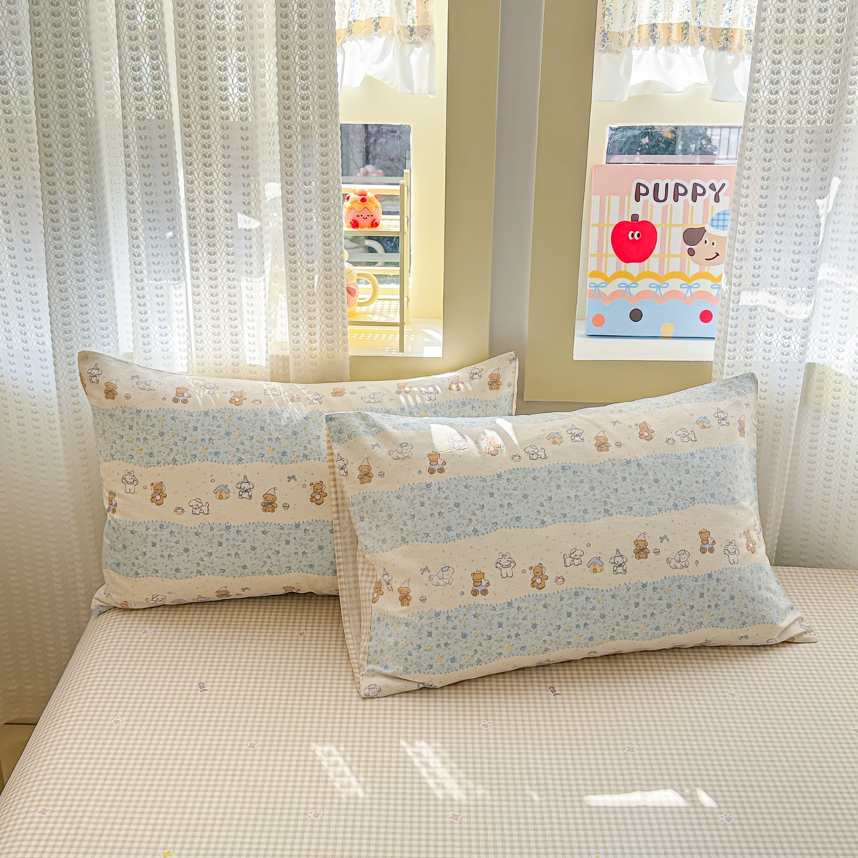 91家纺网 家纺一手货源 找家纺 呗旺鹿 2026新款全棉40支12868田园卡通小清新系列四件套 三小只