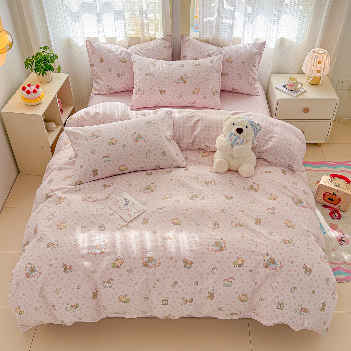 91家纺网 家纺一手货源 找家纺 呗旺鹿 2026新款全棉40支12868田园卡通小清新系列四件套 童话乐园