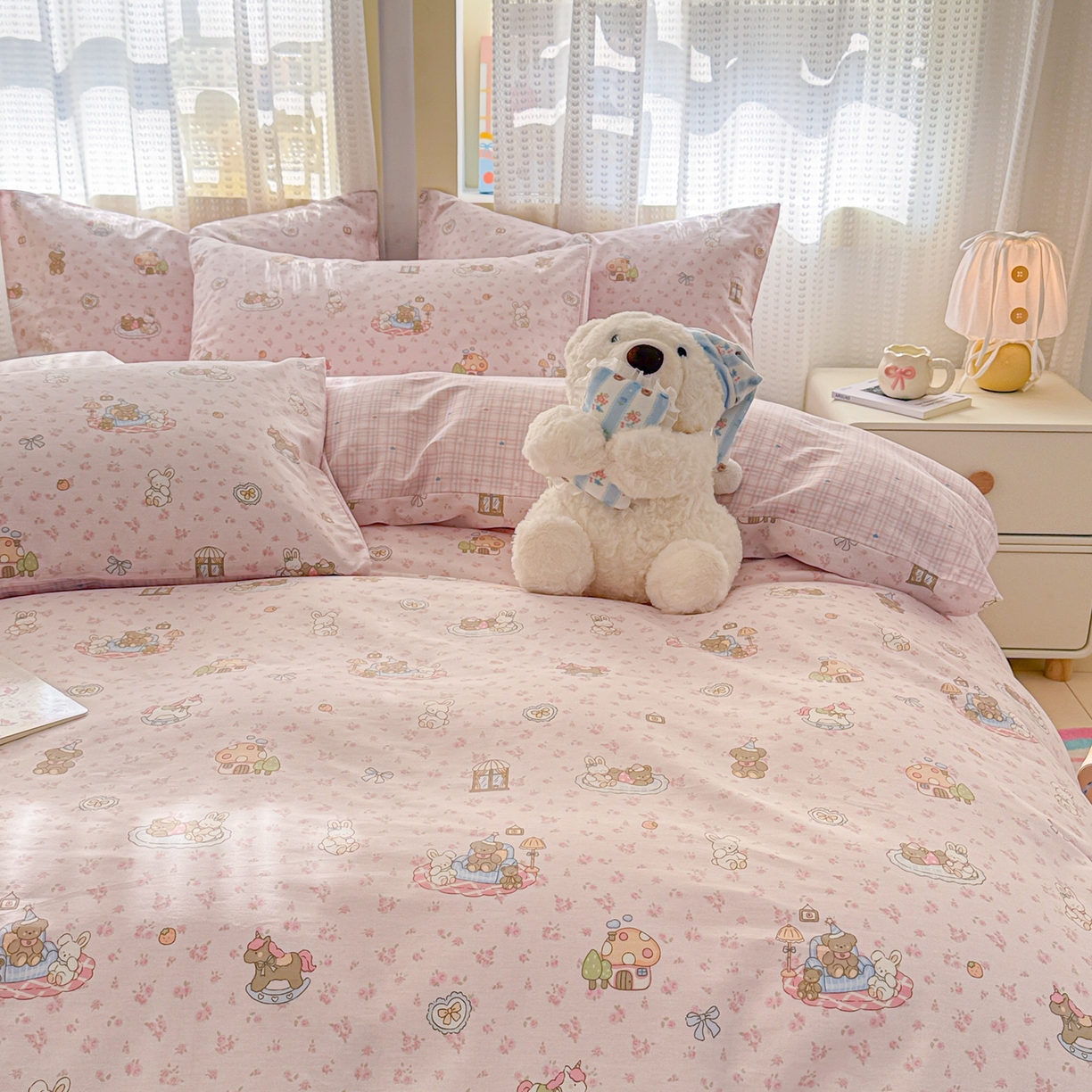 91家纺网 家纺一手货源 找家纺 呗旺鹿 2026新款全棉40支12868田园卡通小清新系列四件套 童话乐园