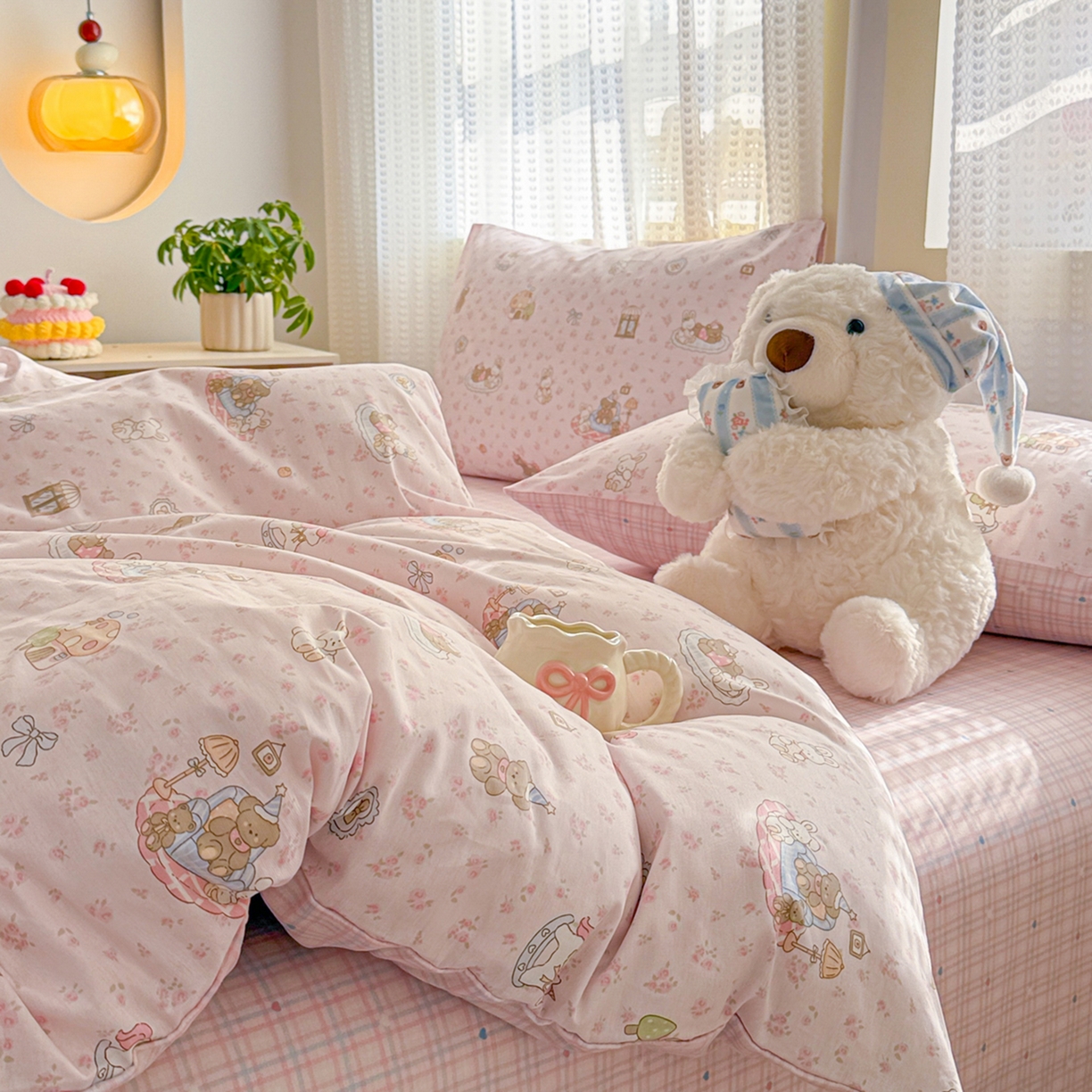 91家纺网 家纺一手货源 找家纺 呗旺鹿 2026新款全棉40支12868田园卡通小清新系列四件套 童话乐园