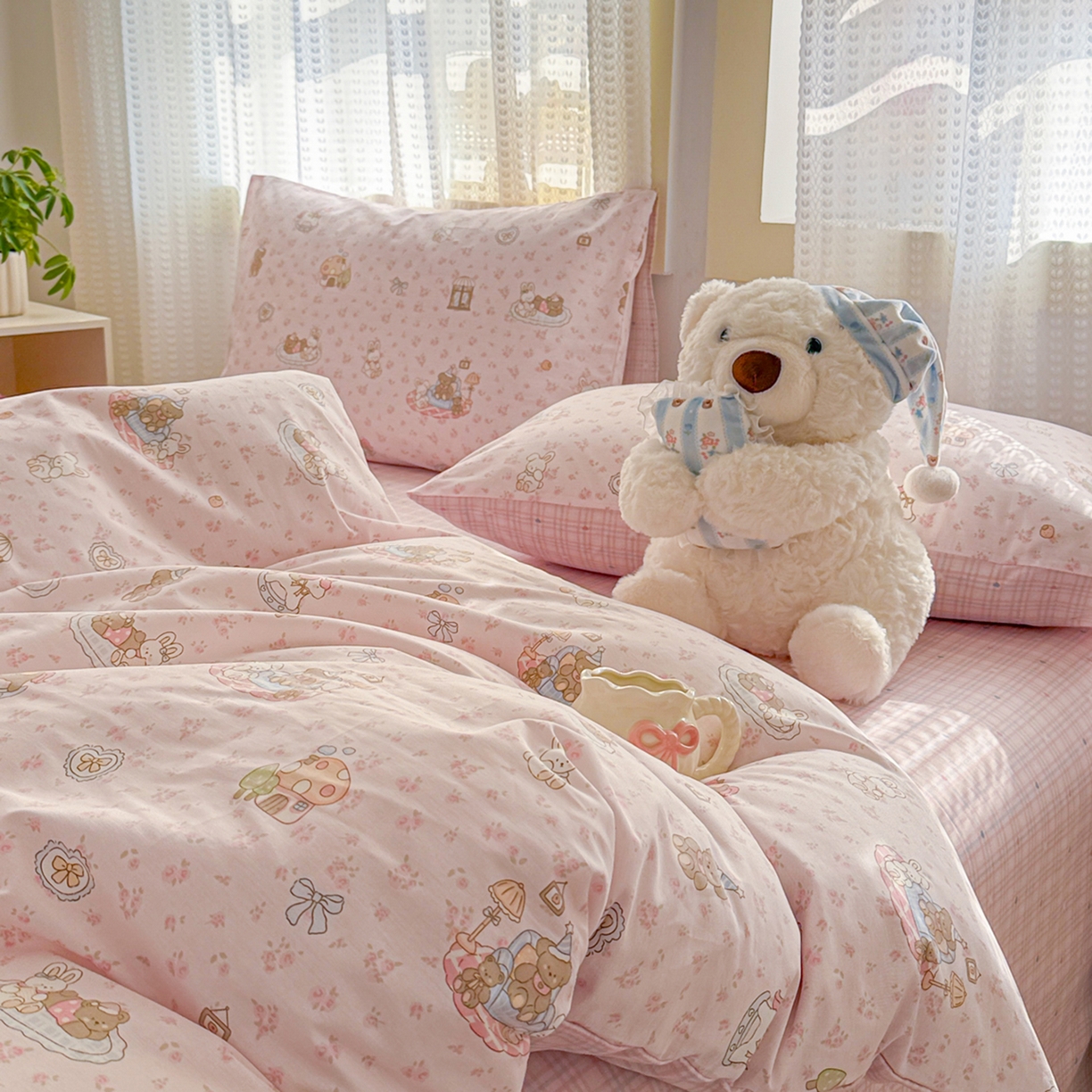 91家纺网 家纺一手货源 找家纺 呗旺鹿 2026新款全棉40支12868田园卡通小清新系列四件套 童话乐园