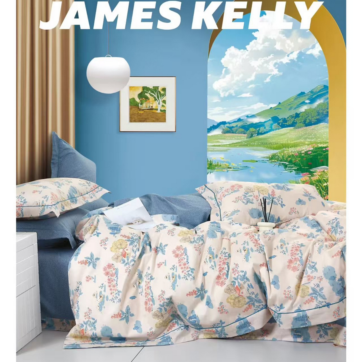 91家纺网 家纺一手货源 找家纺 （总2）未来家居 JAMES KELLY （铂金凯丽）2026新款40支13376全棉印染铂金长绒棉四件套-系列9