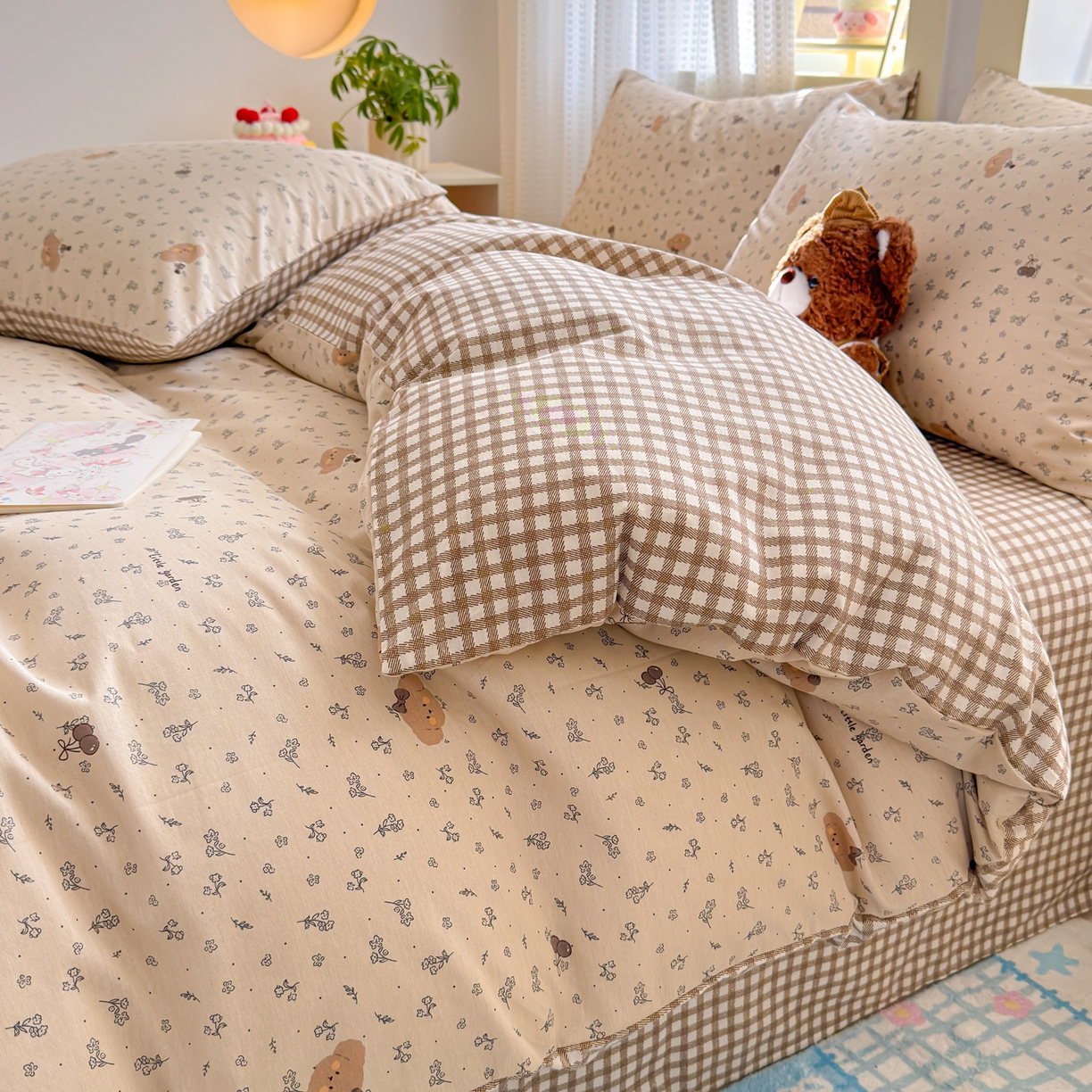 91家纺网 家纺一手货源 找家纺 呗旺鹿 2026新款全棉40支12868田园卡通小清新系列四件套 小熊艺语