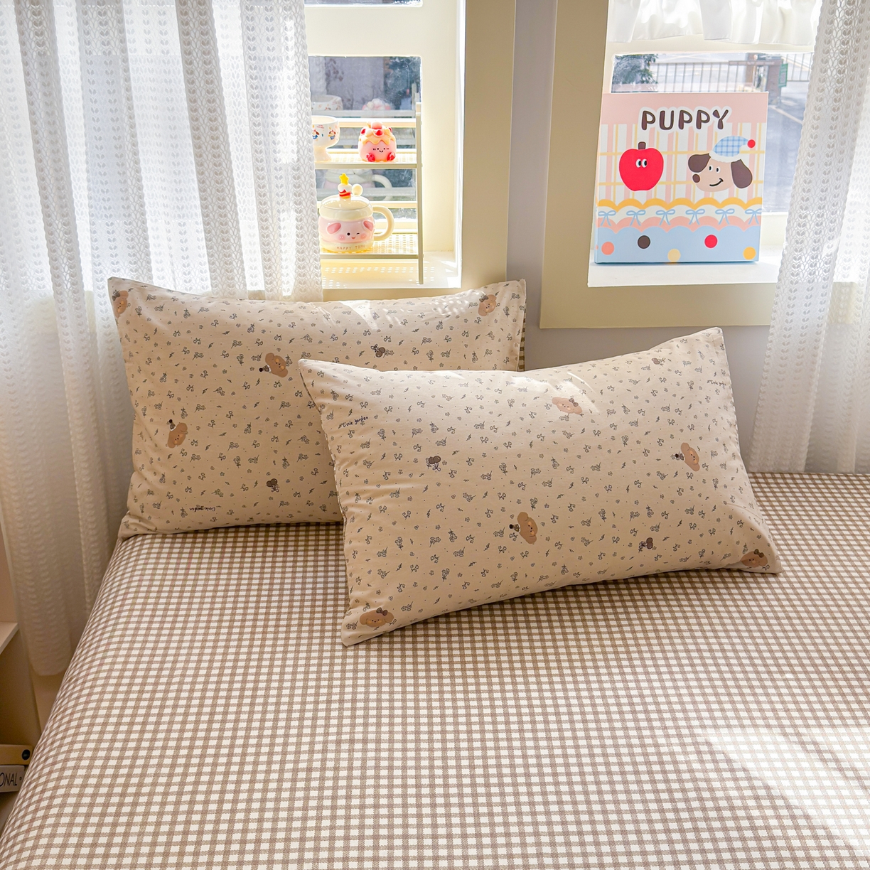 91家纺网 家纺一手货源 找家纺 呗旺鹿 2026新款全棉40支12868田园卡通小清新系列四件套 小熊艺语