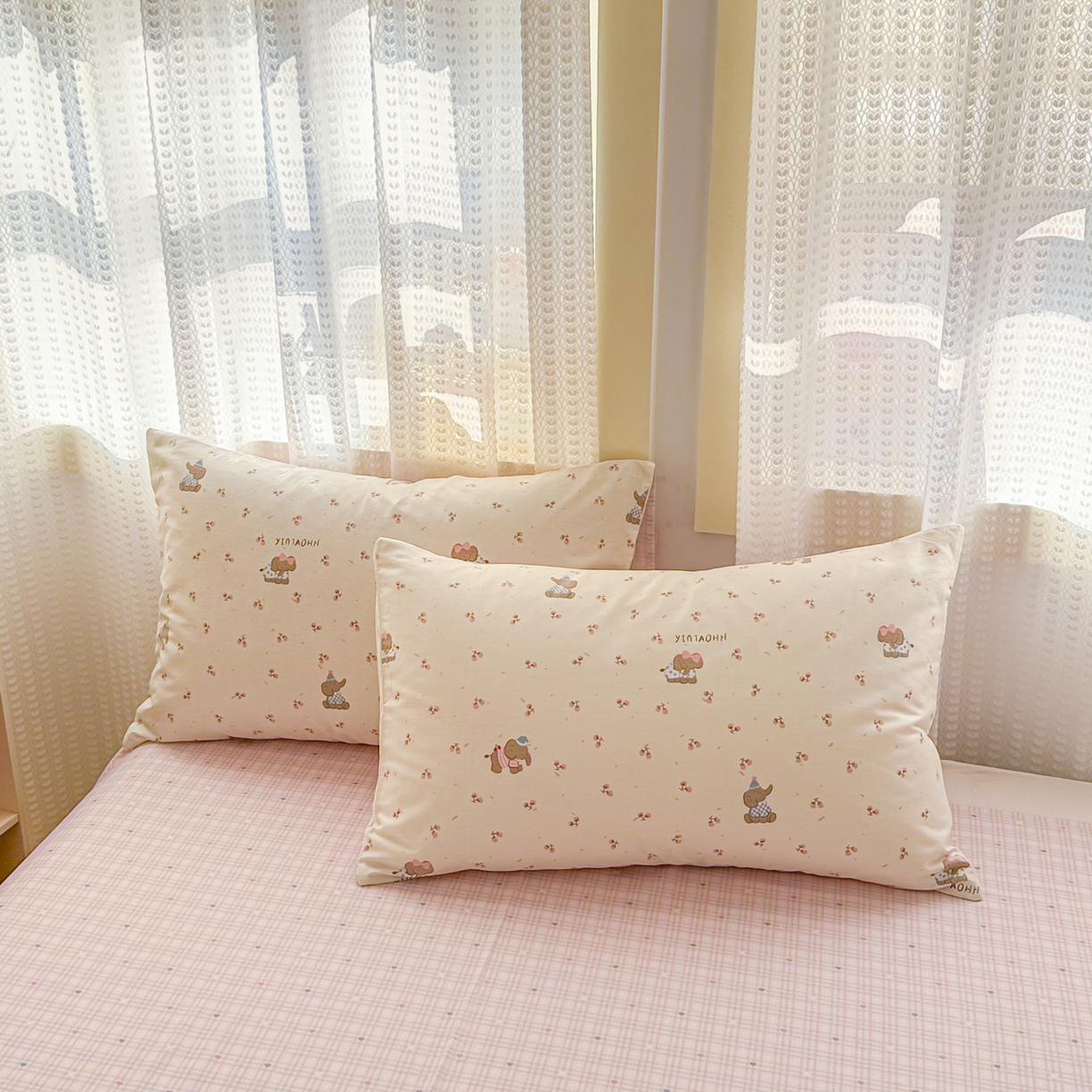 91家纺网 家纺一手货源 找家纺 呗旺鹿 2026新款全棉40支12868田园卡通小清新系列四件套 樱桃小象