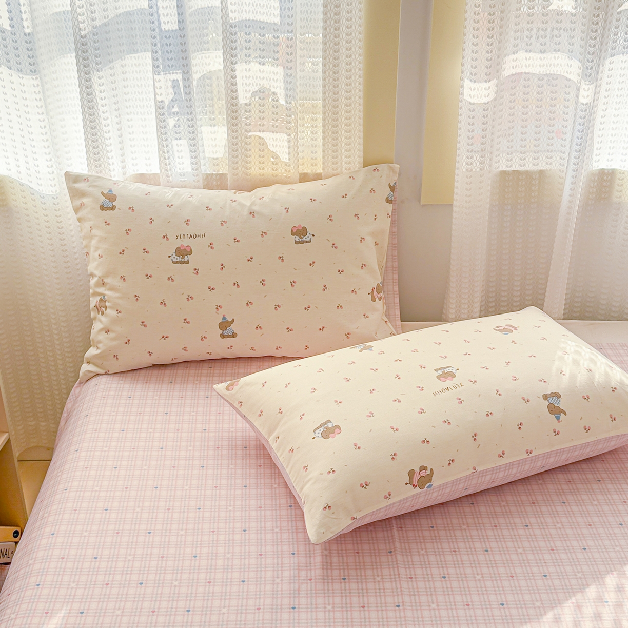 91家纺网 家纺一手货源 找家纺 呗旺鹿 2026新款全棉40支12868田园卡通小清新系列四件套 樱桃小象