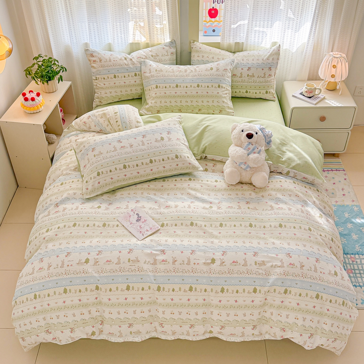 91家纺网 家纺一手货源 找家纺 呗旺鹿 2026新款全棉40支12868田园卡通小清新系列四件套 H萝卜兔