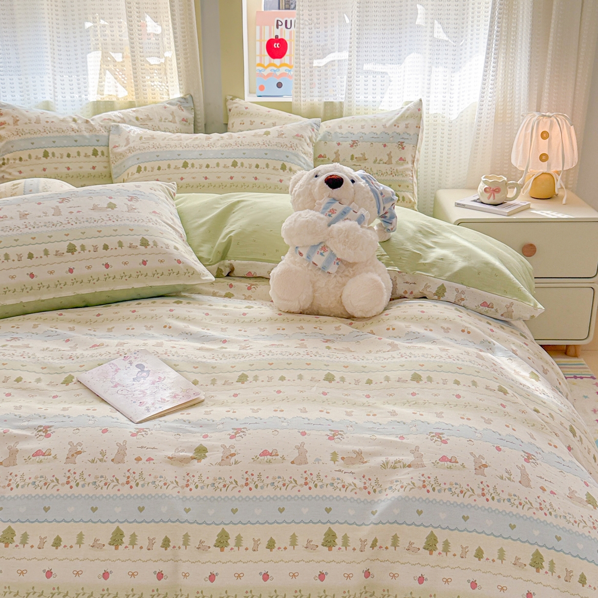 91家纺网 家纺一手货源 找家纺 呗旺鹿 2026新款全棉40支12868田园卡通小清新系列四件套 H萝卜兔