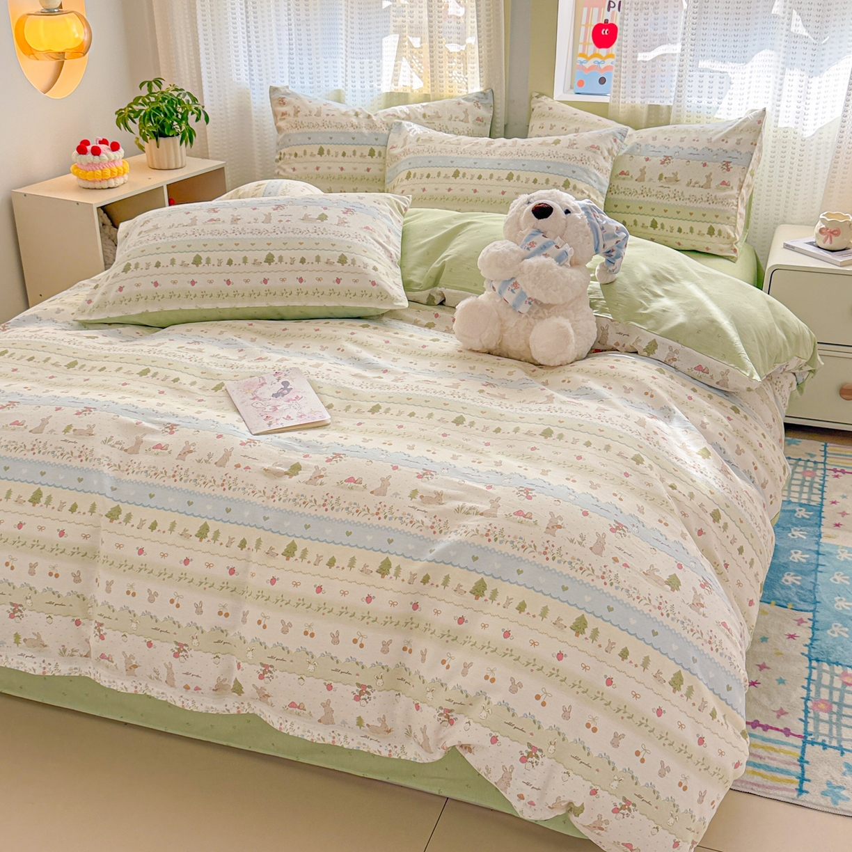 91家纺网 家纺一手货源 找家纺 呗旺鹿 2026新款全棉40支12868田园卡通小清新系列四件套 H萝卜兔