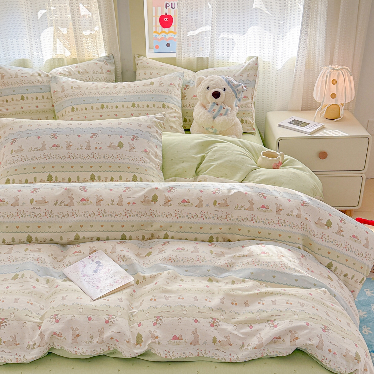 91家纺网 家纺一手货源 找家纺 呗旺鹿 2026新款全棉40支12868田园卡通小清新系列四件套 H萝卜兔