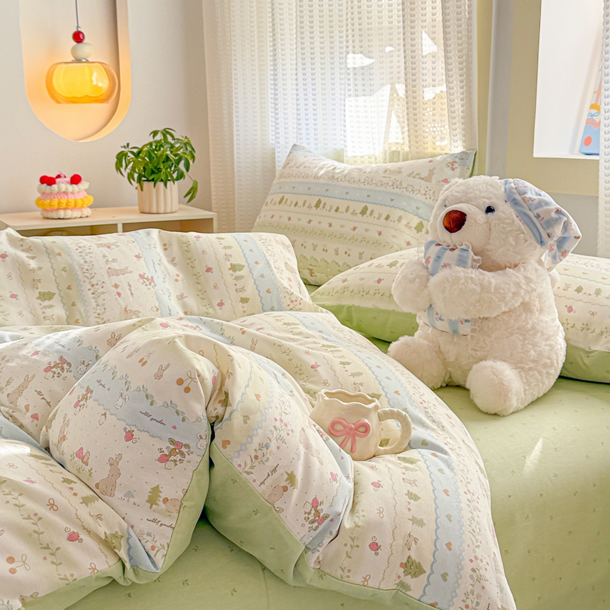 91家纺网 家纺一手货源 找家纺 呗旺鹿 2026新款全棉40支12868田园卡通小清新系列四件套 H萝卜兔